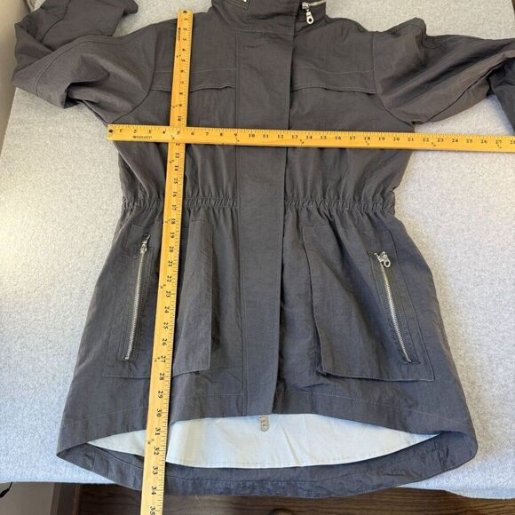 Unbranded Gray Rain Jacket Windbreaker Coat Lagenlook Full Zip Roll Hood Anorak - Picture 15 of 16